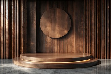 A minimalist podium featuring sleek walnut wood textures
