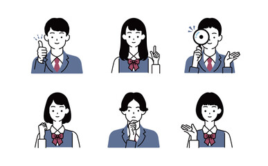 【使いやすい】制服男女 上半身ポーズセット