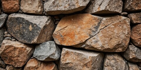 Stone background, rock wall backdrop with rough texture. Abstract, grungy and textured surface of stone material. Nature detail of rocks