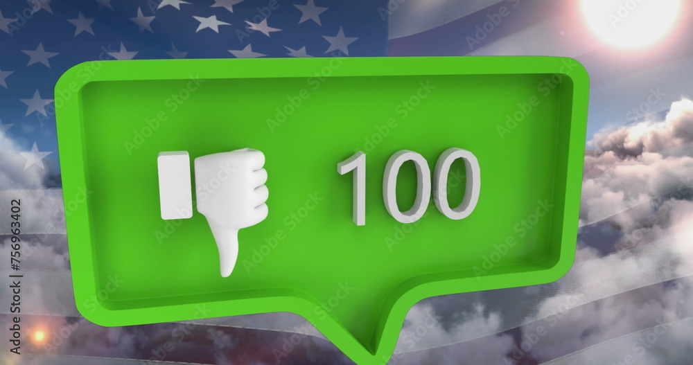 Poster Image of unlike icon with numbers on speech bubble with flag of usa