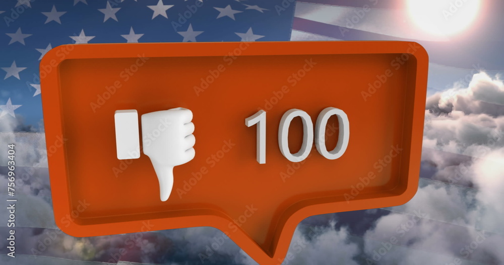 Poster Image of unlike icon with numbers on speech bubble with flag of usa