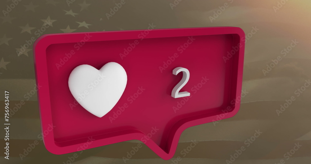 Poster image of heart icon with numbers on speech bubble with flag of usa