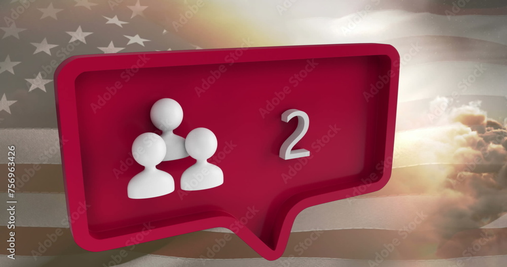 Poster Image of people icon with numbers on speech bubble with flag of usa