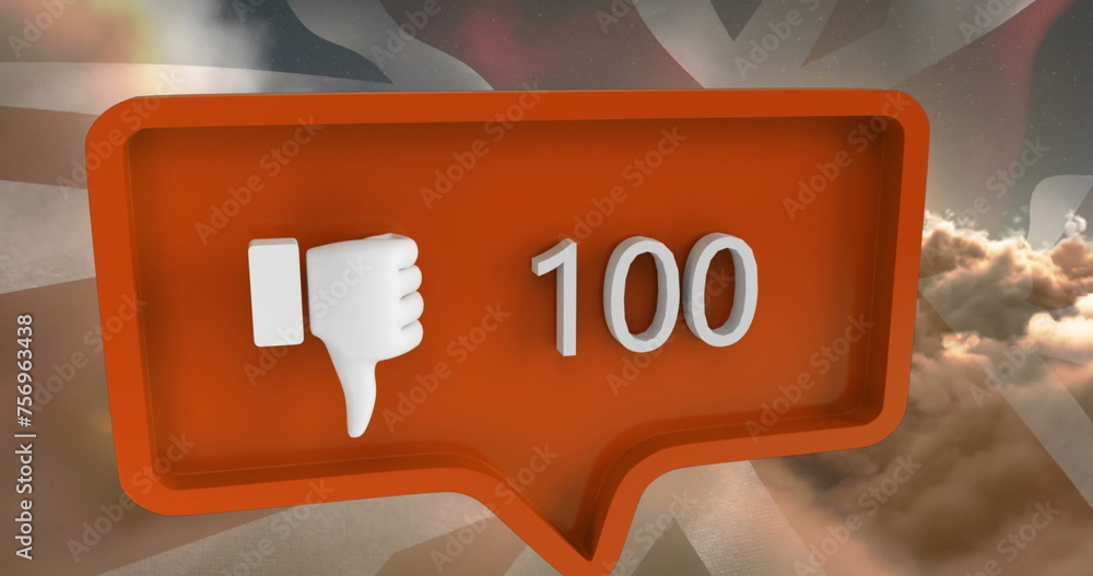 Poster Image of unlike icon with numbers on speech bubble with flag of usa