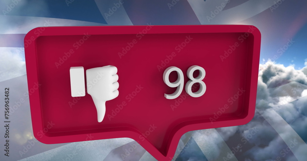Poster Image of unlike icon with numbers on speech bubble with flag of usa