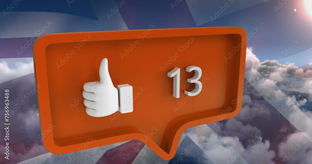 Poster Image of like icon with numbers on speech bubble with flag of usa