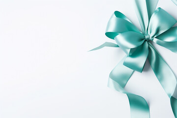 delicate mockup on a white background white gift box with turquoise bow. Sleek Elegance: White Gift Box with Turquoise Bow on White Background