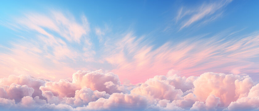 Blue sky colored with sunset light and pink pastel sky