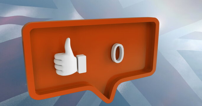 Image of like icon with numbers on speech bubble with flag of usa