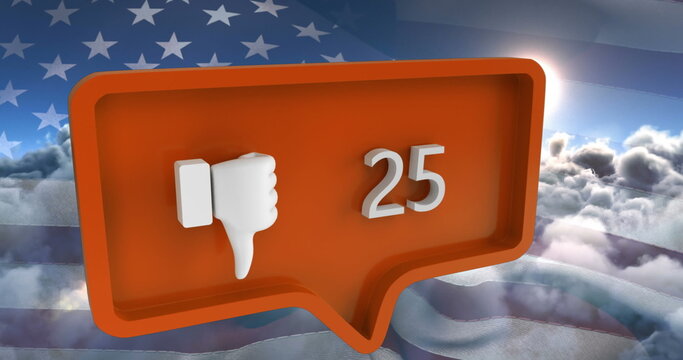 Naklejki Image of unlike icon with numbers on speech bubble with flag of usa