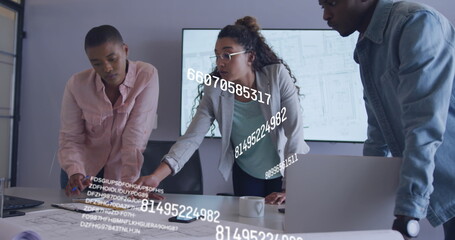 Image of data processing over diverse business people in office