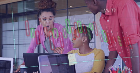 Image of data processing over diverse business people in office