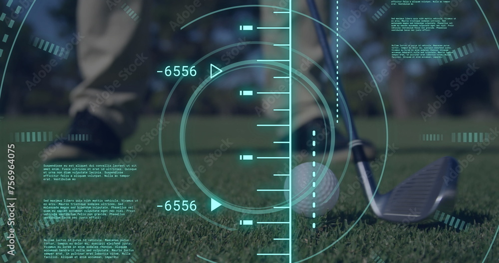 Poster image of scope scanning and data processing over caucasian man playing golf