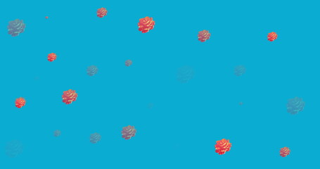 Image of red flowers in hypnotic motion on blue background