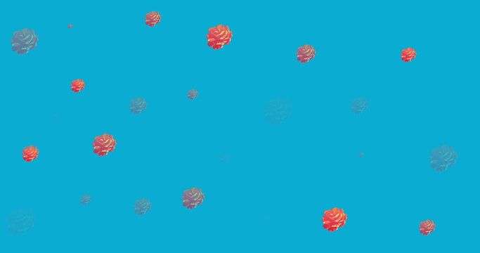 Image of red flowers in hypnotic motion on blue background - Powered by Adobe