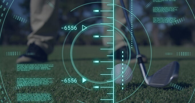 Image of scope scanning and data processing over caucasian man playing golf - Powered by Adobe