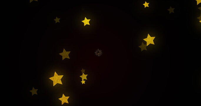 Naklejki Image of balloons flying and graduation hats over stars on background
