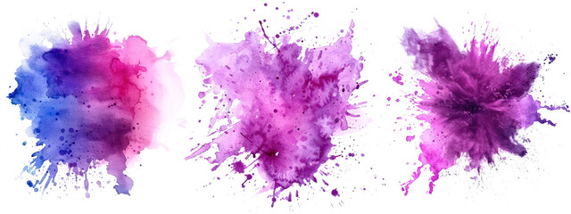 violet purple pink harmony watercolor ink pastel color explosion, isolated on transparent background - obrazy, fototapety, plakaty
