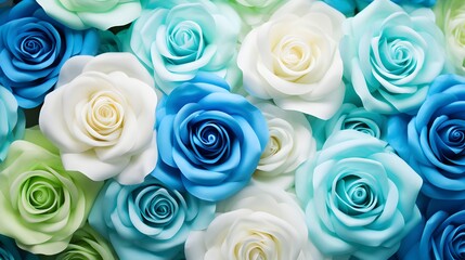 Colorful Background with Blue and White Roses on grass