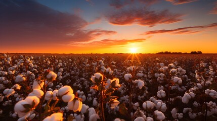 Cotton farm during harvest season. Field of cotton plants