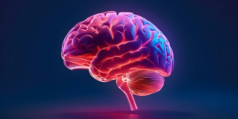 Closeup view of detailed human brain structure and functions explanation centered professional photo copy space. Concept Human Brain, Neuroscience, Detailed Anatomy, Copy Space - obrazy, fototapety, plakaty