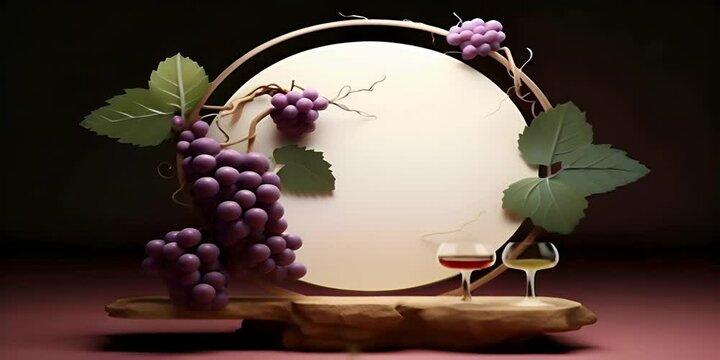  presentation wine display product and platform podium leaves and vine with Grapes