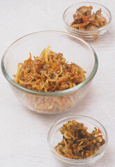 sambal goreng teri or anchovy chilli one of traditional food from indonesia, serve in medium glass bowl