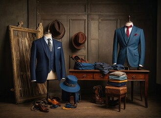 Collection of clothes created by a tailor on Tailor’s Day - obrazy, fototapety, plakaty