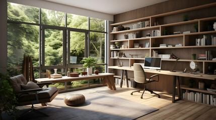 home studio with natural day light, Modern study room area in home interior design