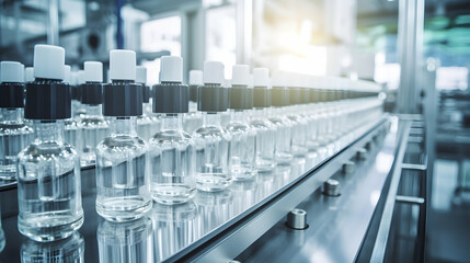 Medical vials on production line at pharmaceutical factory