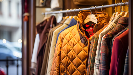 Menswear store in English countryside style, autumn winter clothing collection