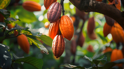 Close up view of Ripe cacao plant tree - Powered by Adobe