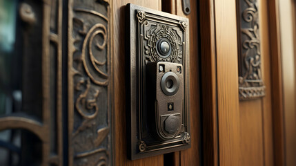 close up of Video intercom on the front door of a house