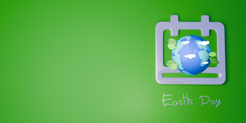Fototapeta premium Earth day concept. Planet and leafs with calendar. 3d render.