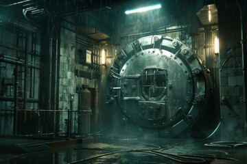 A hidden vault within the bunker, guarded by a massive vault covered in intricate locking mechanisms.
