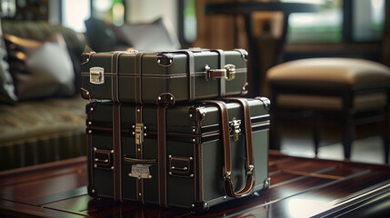 Vintage-style travel suitcases, evoking a sense of luxury and adventure.
