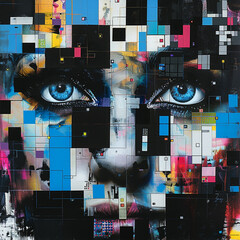 Abstract artistic collage with a focus on human eyes, symbolizing perception and creativity.
