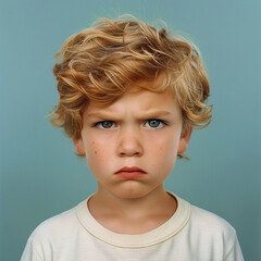 Portrait of a young boy with a serious expression, highlighting the intensity of childhood emotions.