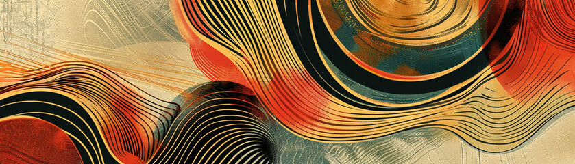 Abstract wavy design with warm colors, a modern artwork full of motion and fluidity.