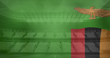 Image of flag of zambia over sports stadium