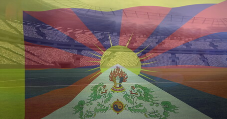 Image of waving flag of nepal over sport stadium