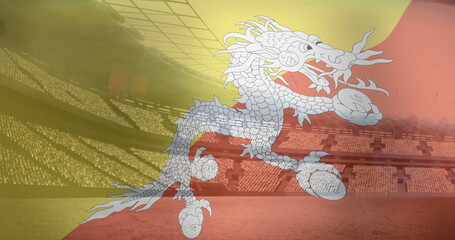 Image of flag of bhutan over sports stadium