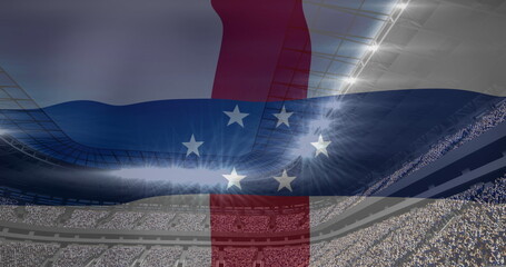 Image of national flag of netherlands antilles over sports stadium