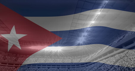 Image of flag of cuba over sports stadium