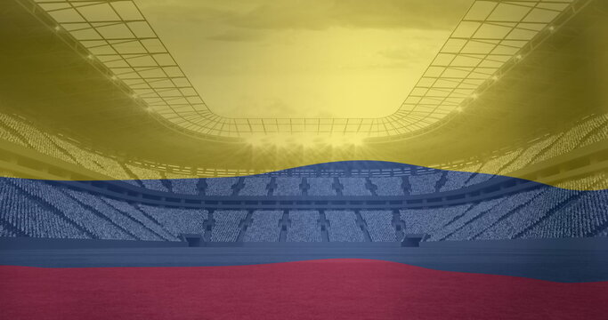 Naklejki Image of flag of colombia over sports stadium