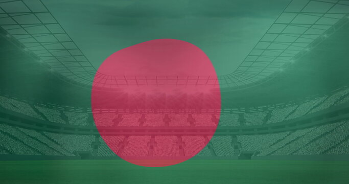 Naklejki Image of flag of bangladesh over sports stadium