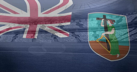 Image of flag of montserrat over sports stadium