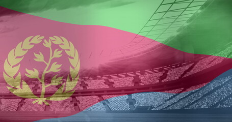 Image of flag of eritrea over sports stadium