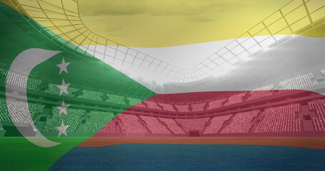 Image of flag of comoros over sports stadium