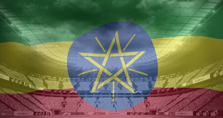 Fototapeta premium Image of flag of ethiopia over sports stadium
